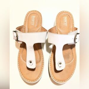 Born leather sandals  cream color t-strap  thong style slide adjustable straps.